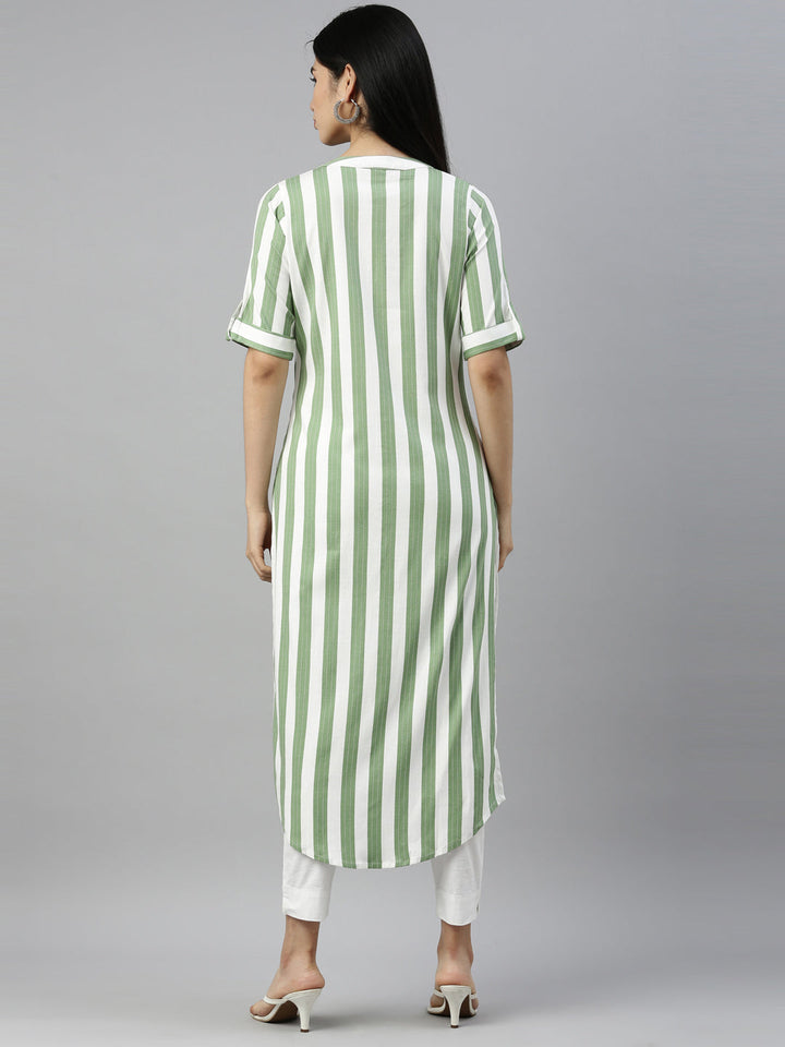 Neerus Green viscose rayon solid kurti - detail view 1