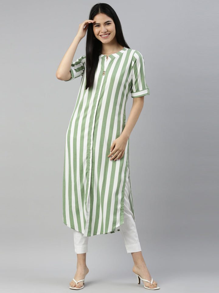 Neerus Green viscose rayon solid kurti - detail view 2