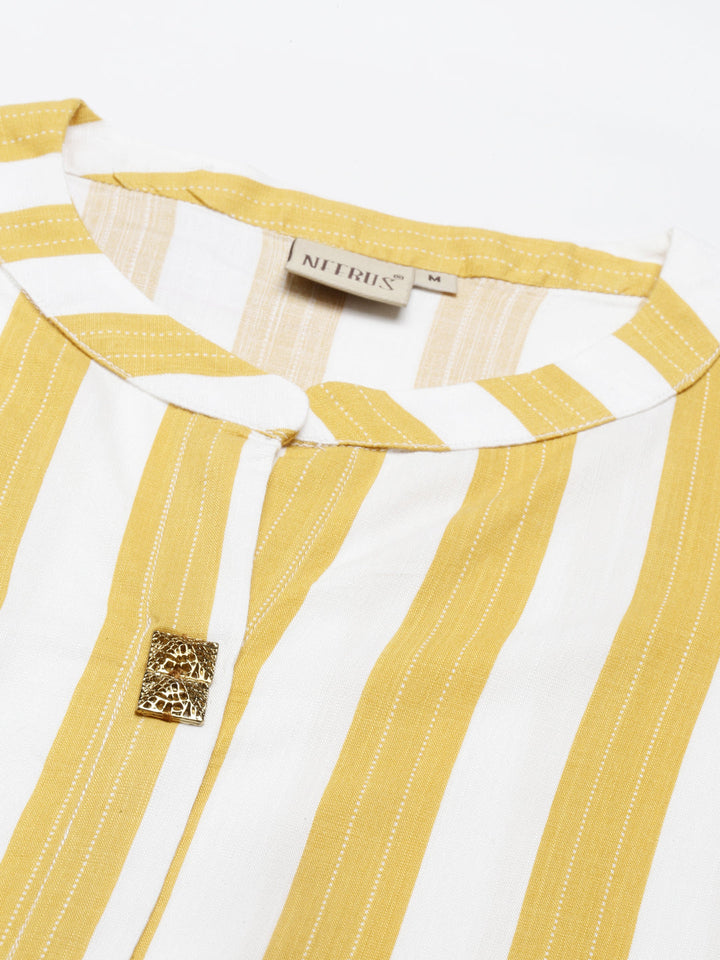 Neerus Yellow rayon straight kurti - detail view 4