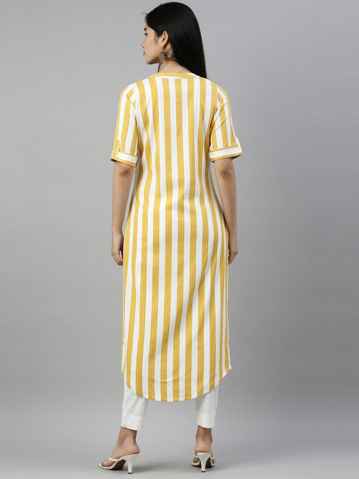 Neerus Yellow rayon straight kurti - detail view 1