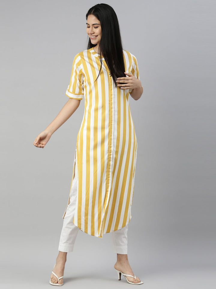 Neerus Yellow rayon straight kurti - detail view 2