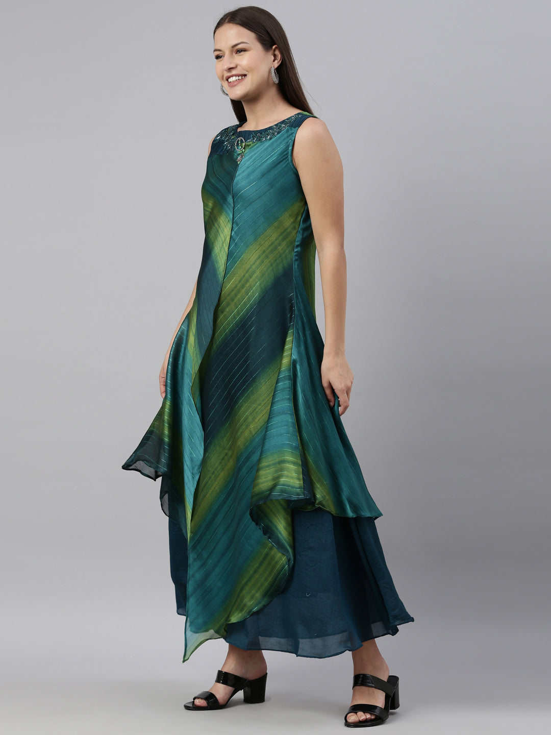 Neerus Blue silk solid kurta by Neerus - side view