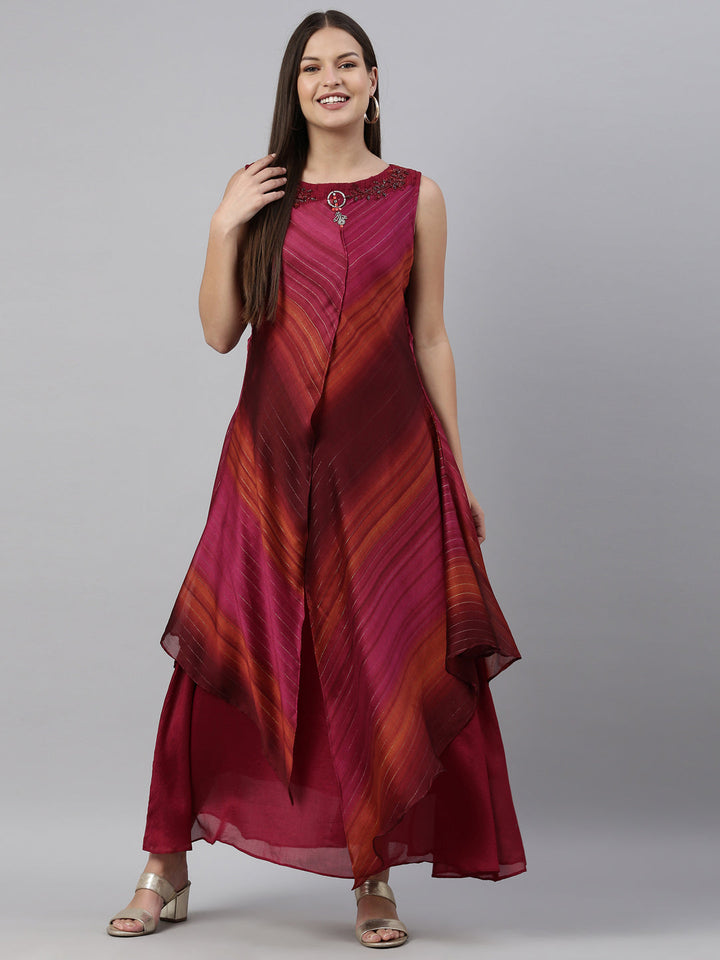 Neerus Pink silk straight kurti - detail view 3