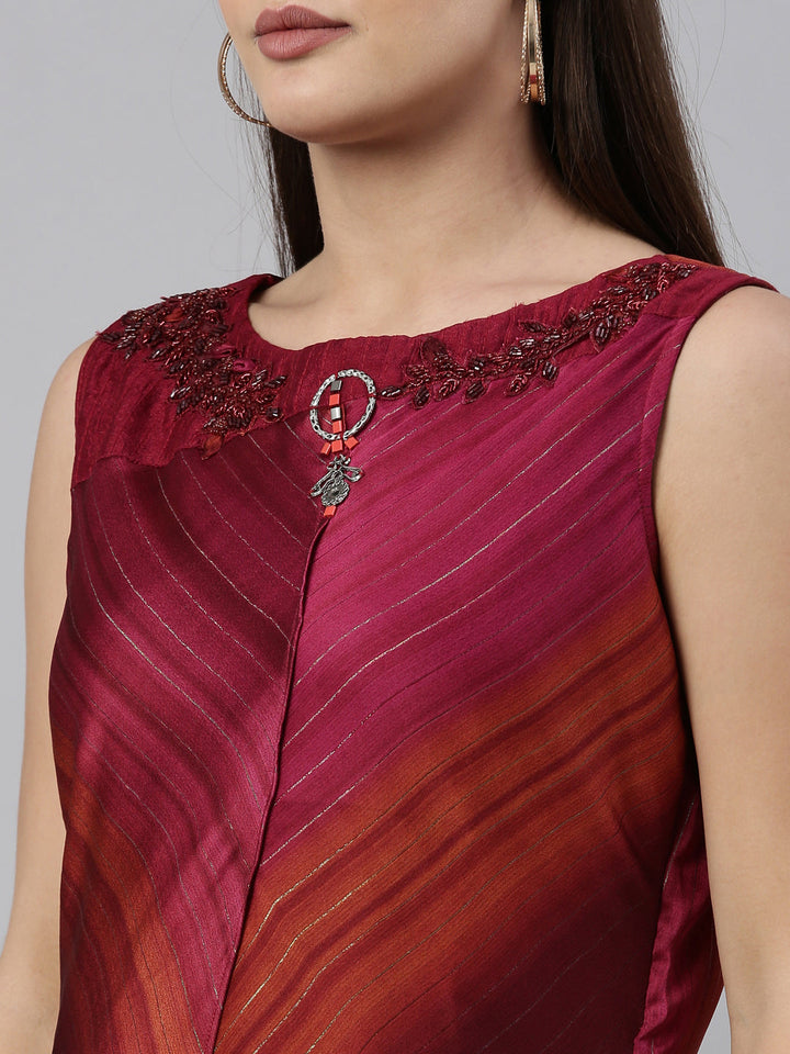 Neerus Pink silk straight kurti - detail view 5