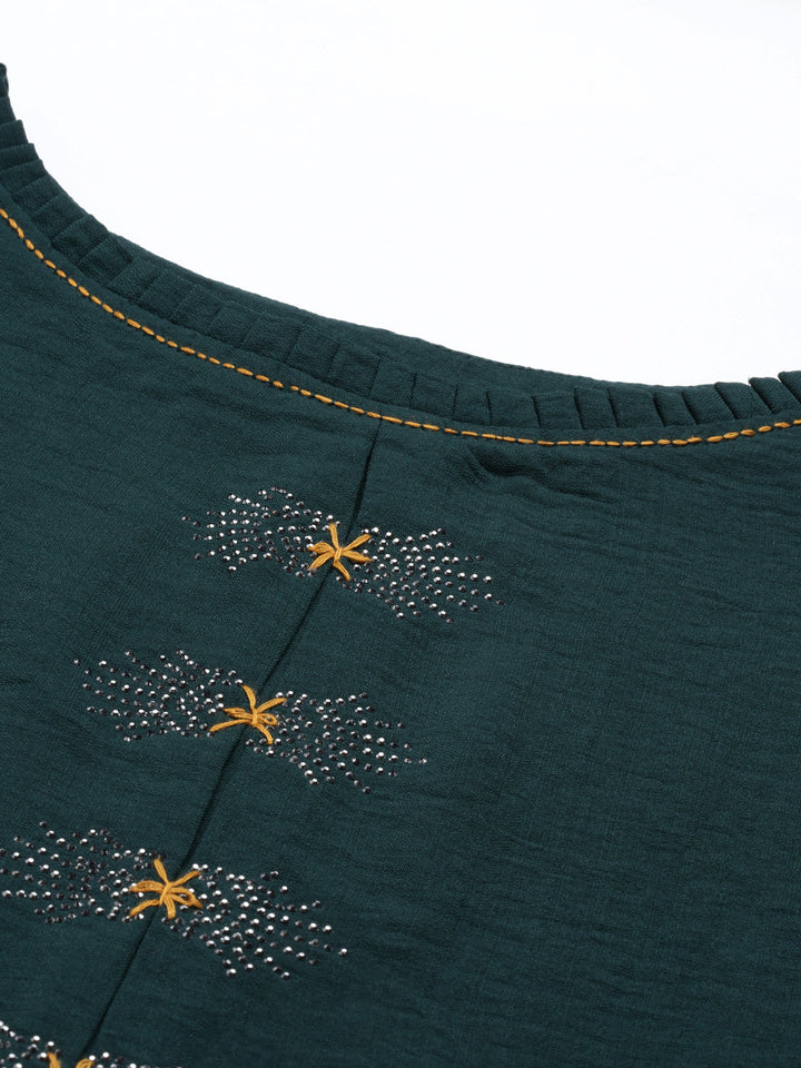 Neerus Green crepe printed kurti - back view