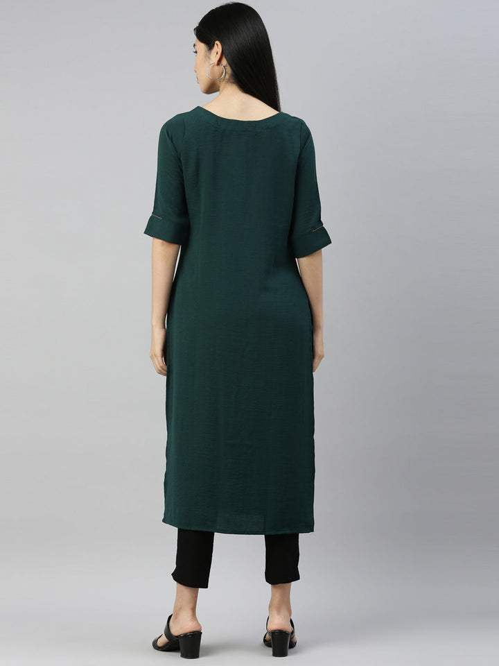 Neerus Green crepe printed kurti - detail view 2