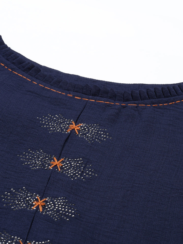 Neerus Blue crepe solid kurta - back view