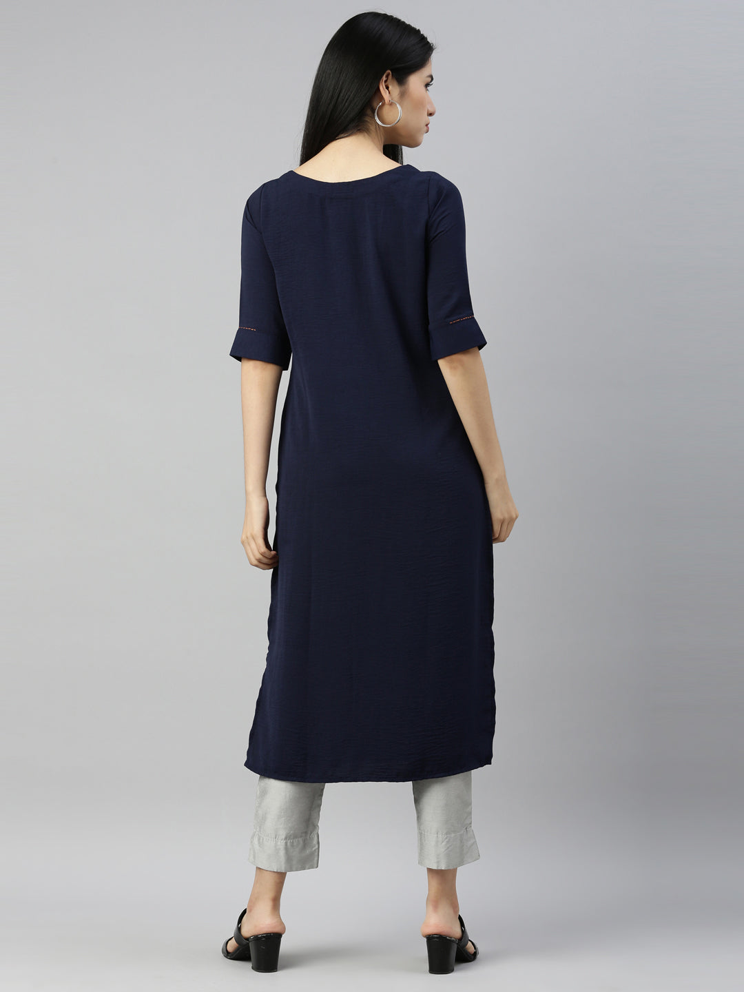 Neerus Blue crepe solid kurta - detail view 2