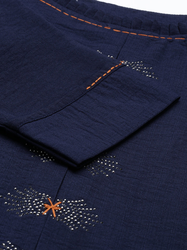 Neerus Blue crepe solid kurta - detail view 4