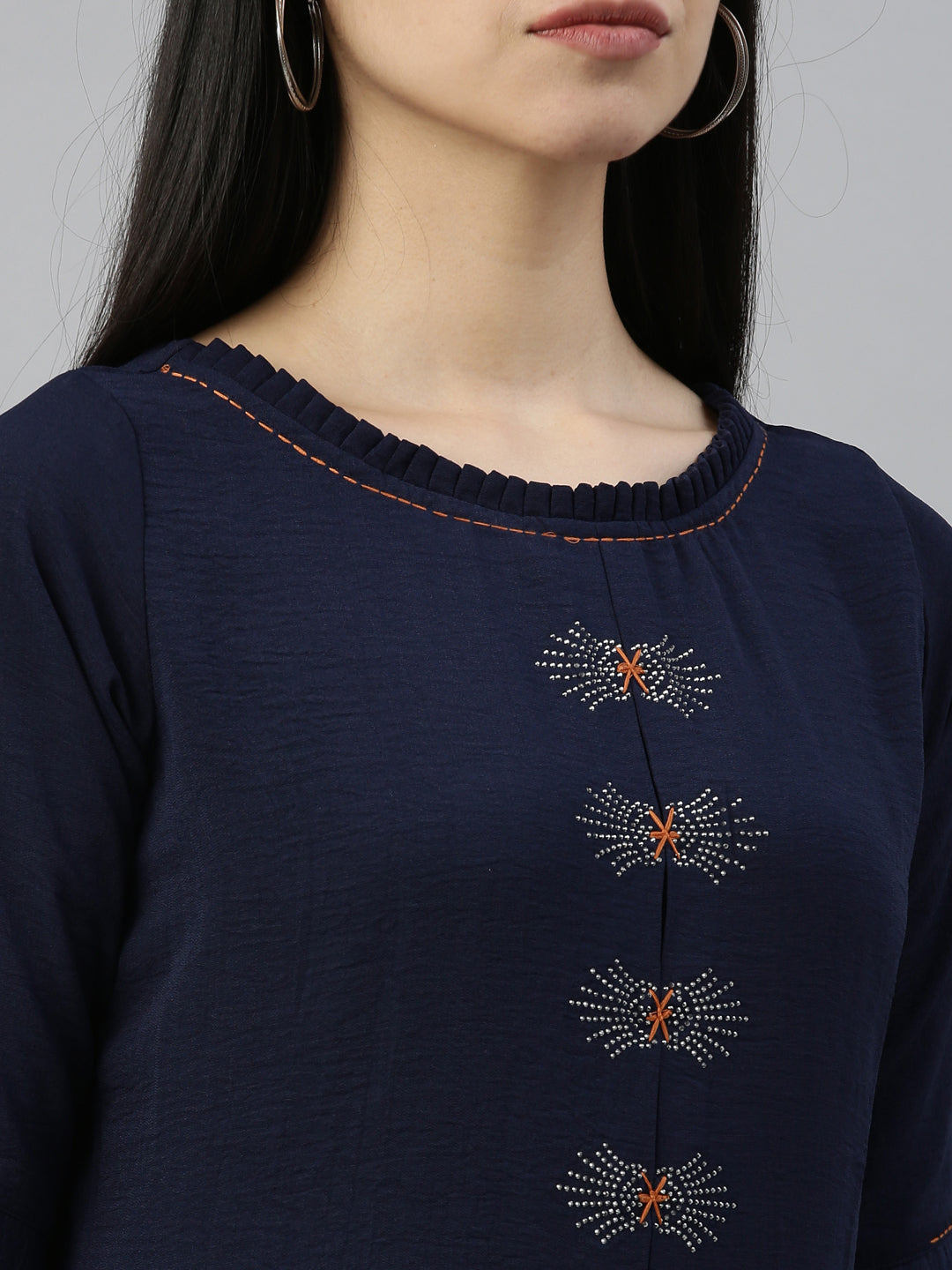 Neerus Blue crepe solid kurta - detail view 5