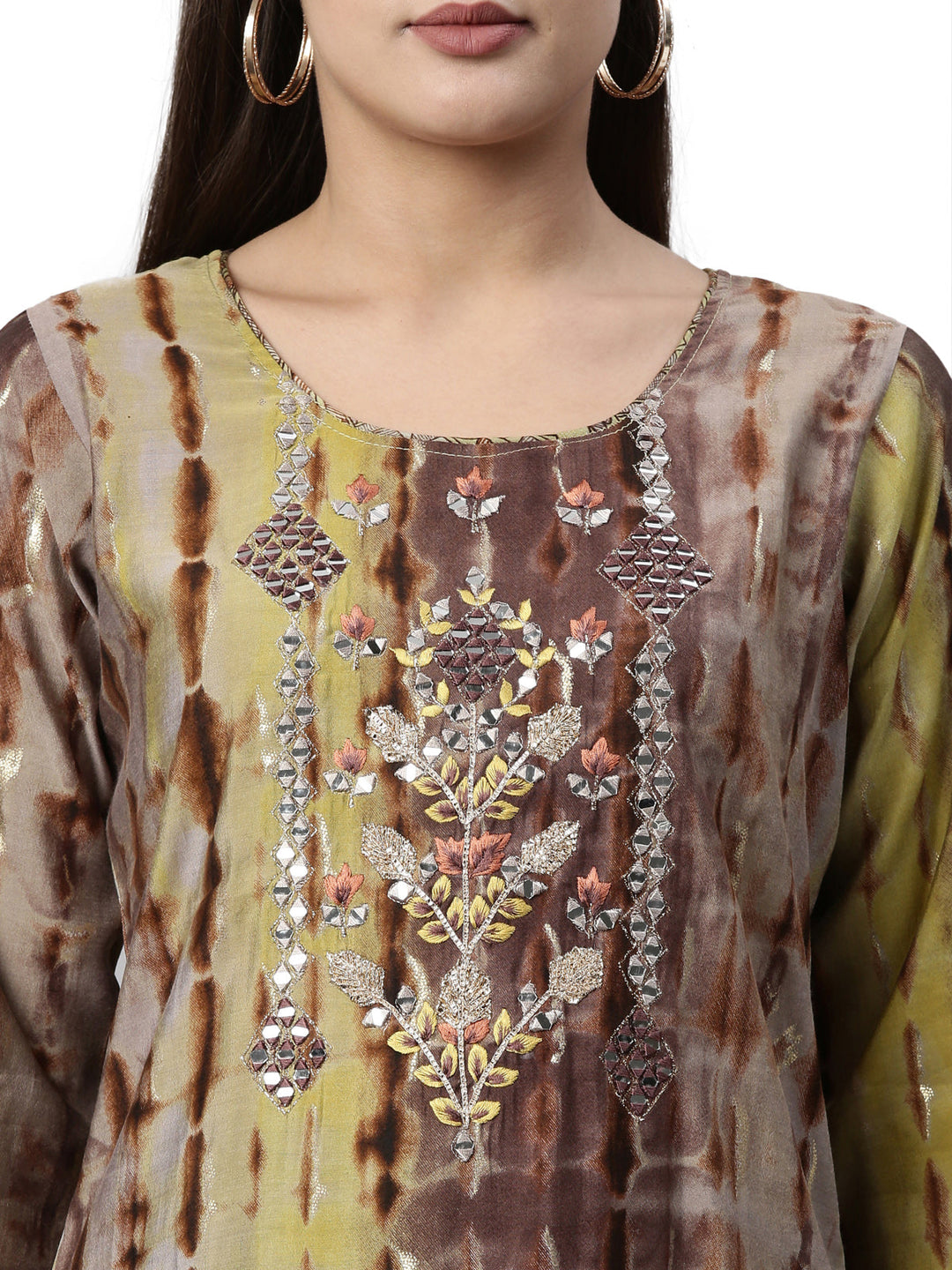 Neerus Brown satin kurta set - back view