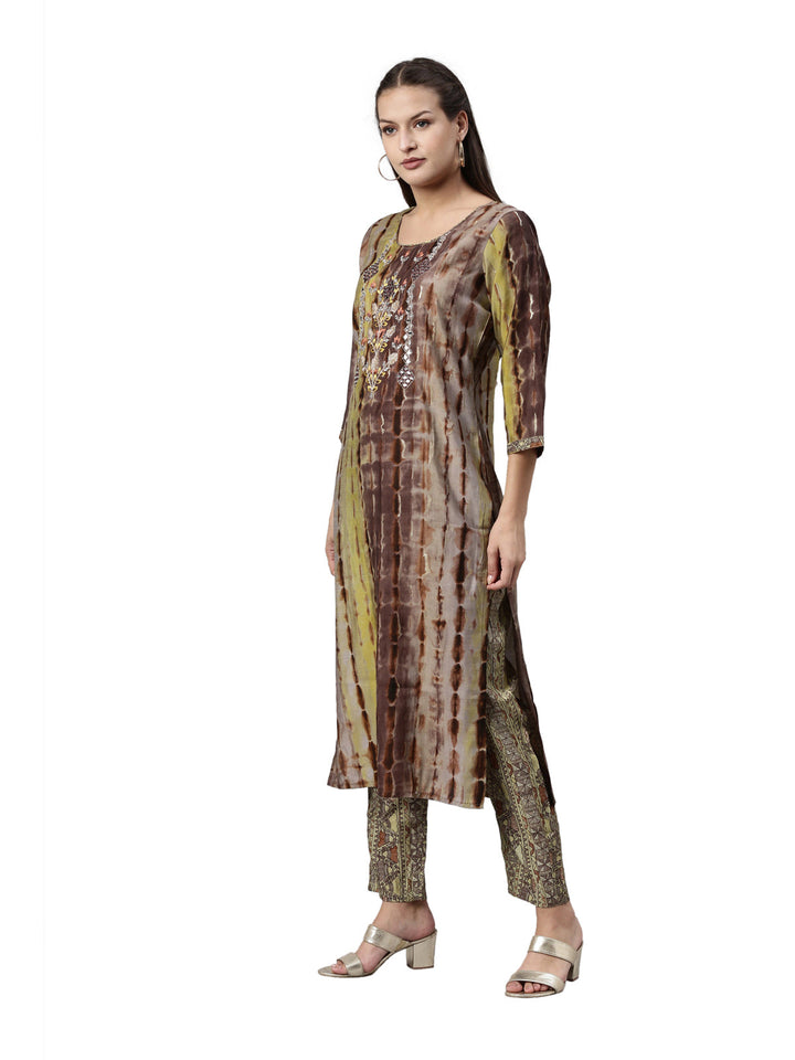 Neerus Brown satin kurta set - side view