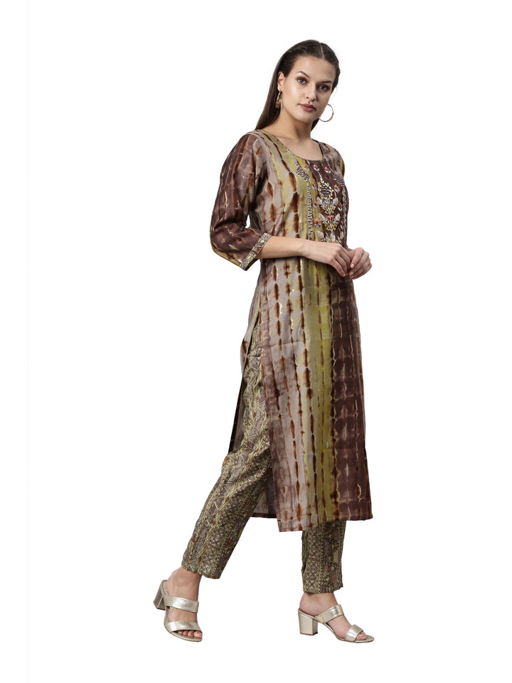 Neerus Brown satin kurta set - detail view 1