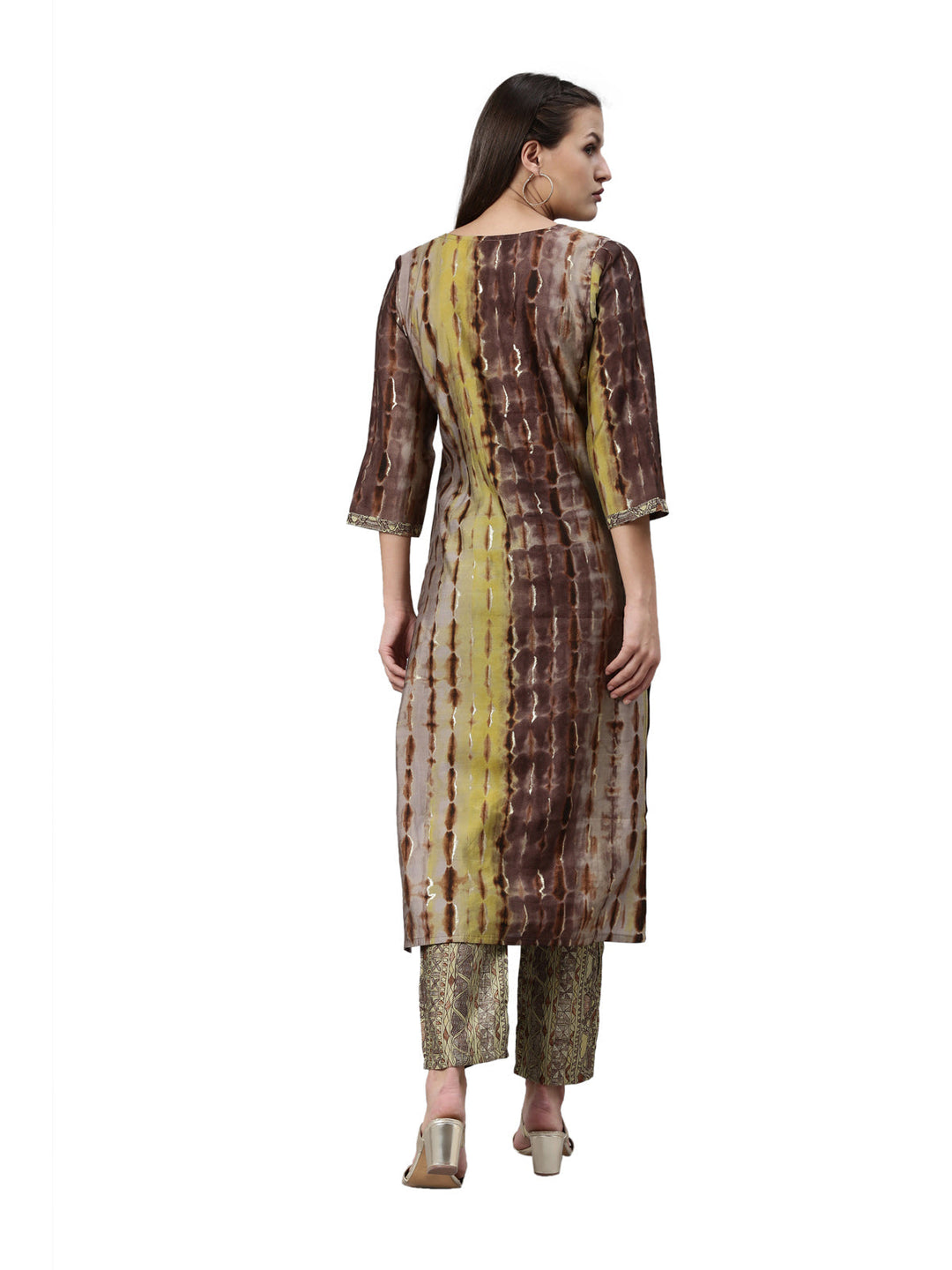 Neerus Brown satin kurta set - detail view 2