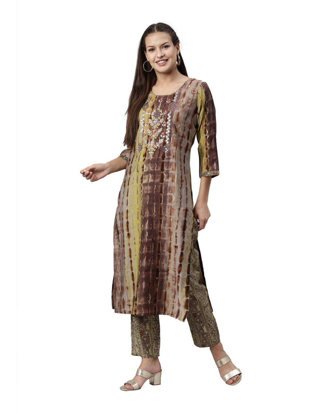 Neerus Brown satin kurta set - detail view 3