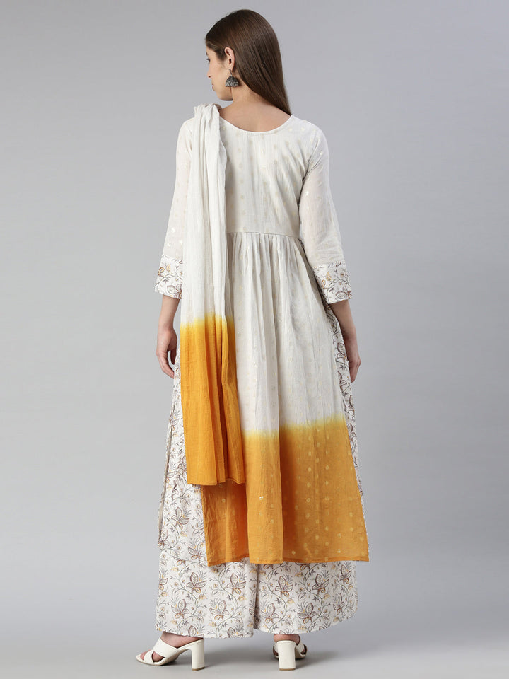 Neerus White embroidered kurta set with palazzo and dupatta - side view