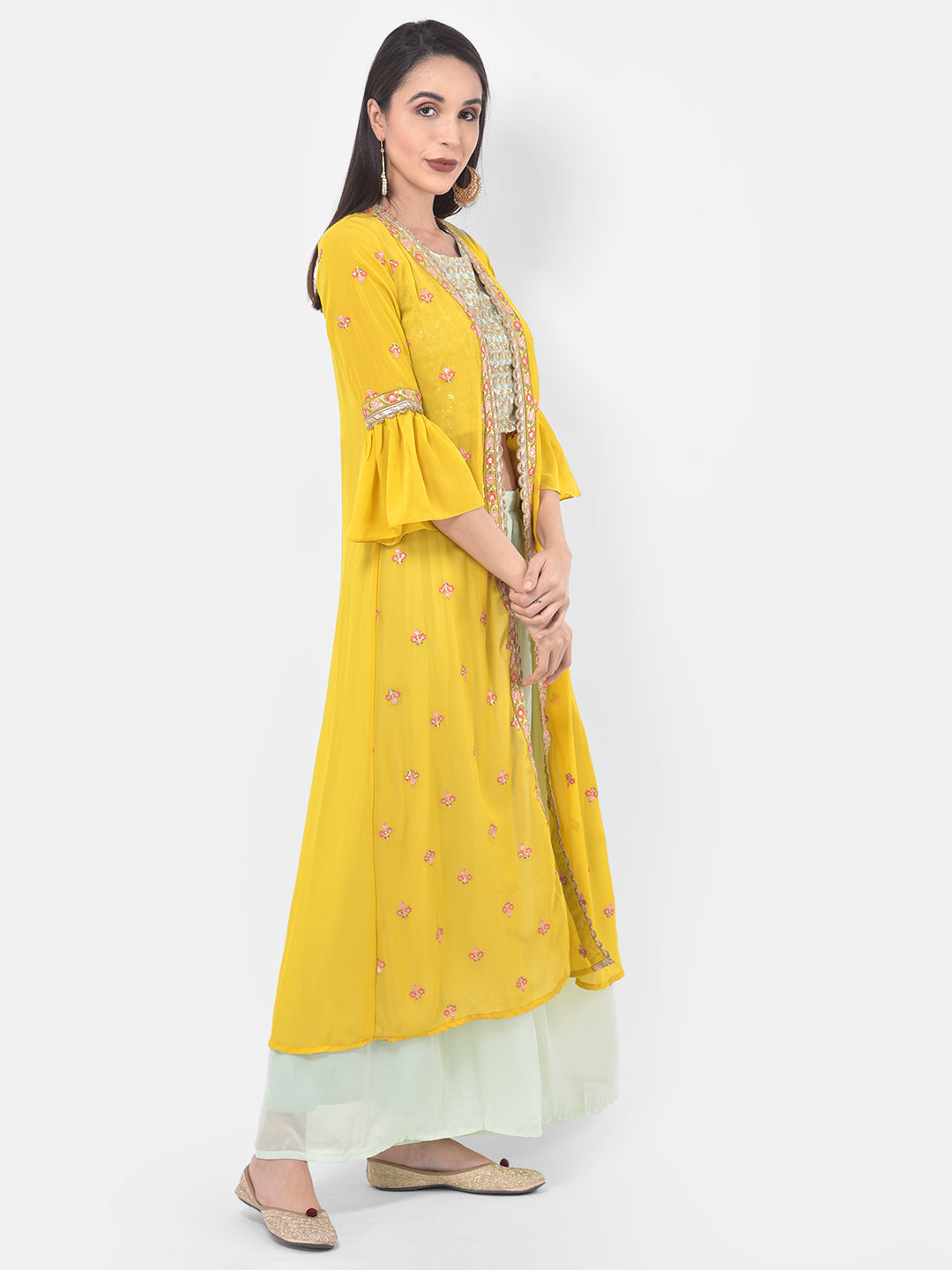 Neerus Blue embellished kurta set with palazzo and shrug - back view