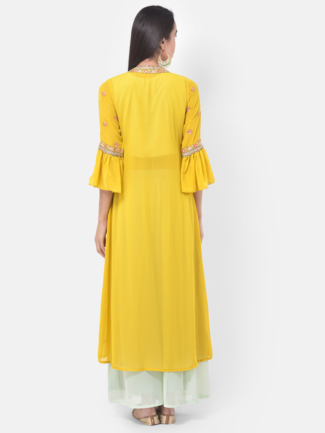 Neerus Blue embellished kurta set with palazzo and shrug - detail view 1