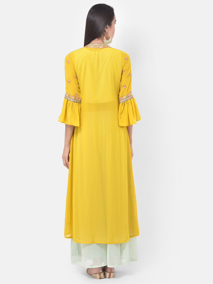 Neerus Blue embellished kurta set with palazzo and shrug - detail view 1