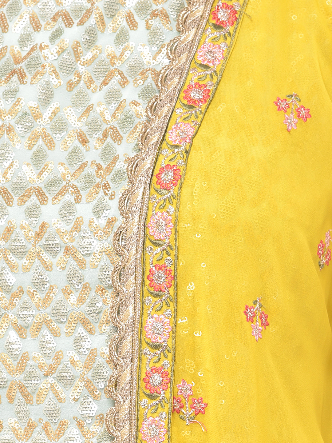 Neerus Blue embellished kurta set with palazzo and shrug - detail view 2