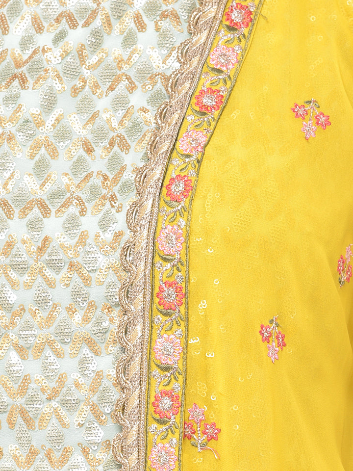 Neerus Blue embellished kurta set with palazzo and shrug - detail view 2