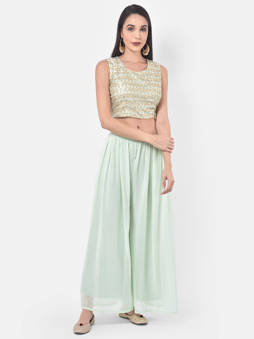 Neerus Blue embellished kurta set with palazzo and shrug - detail view 5