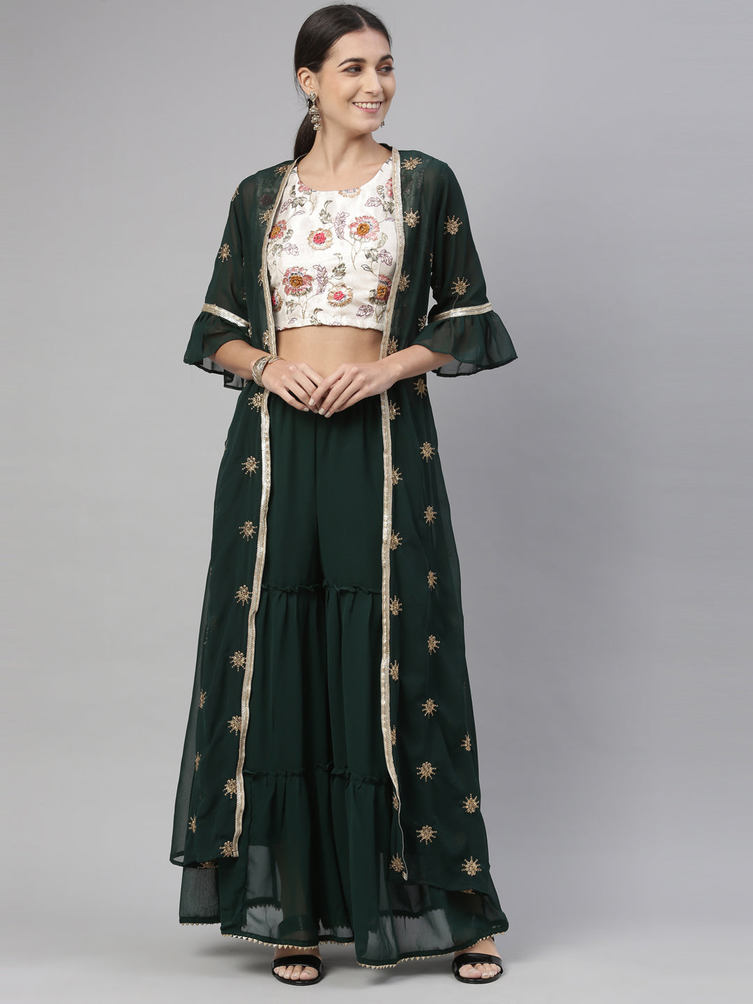 Neerus Green Georgette Embellished Suit Set - detail view 16