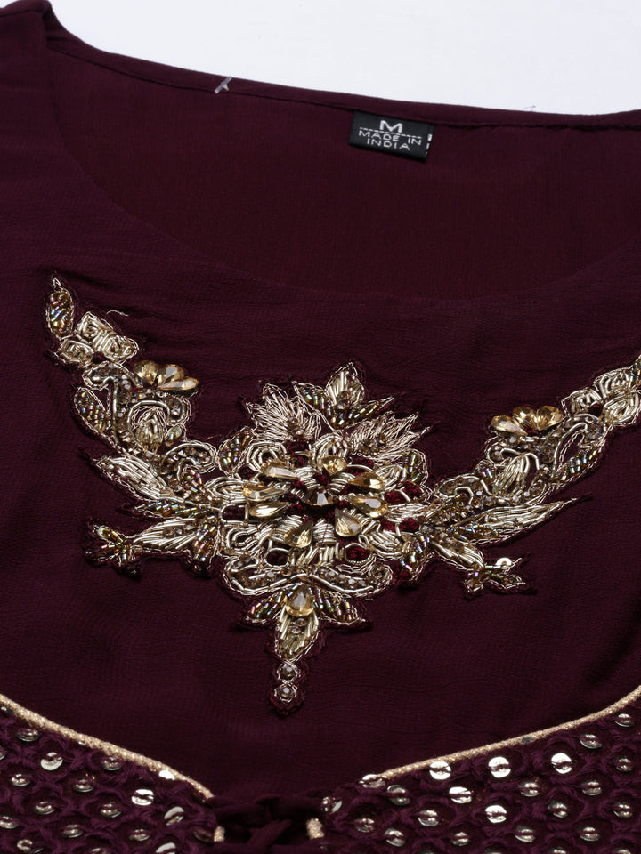 Neerus Maroon georgette anarkali suit set - detail view 5
