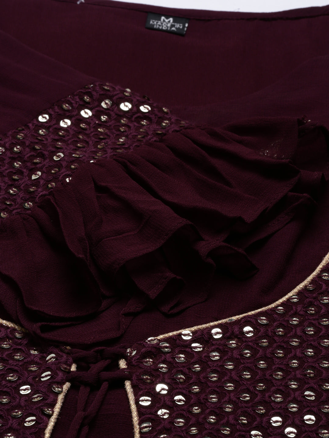 Neerus Maroon georgette anarkali suit set - detail view 6