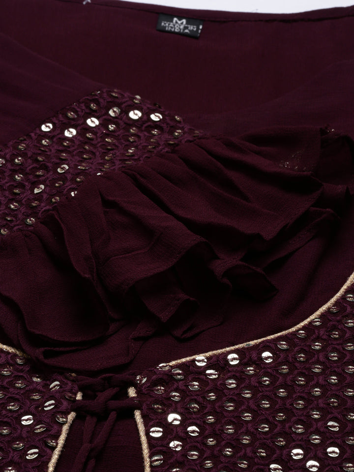 Neerus Maroon georgette anarkali suit set - detail view 6