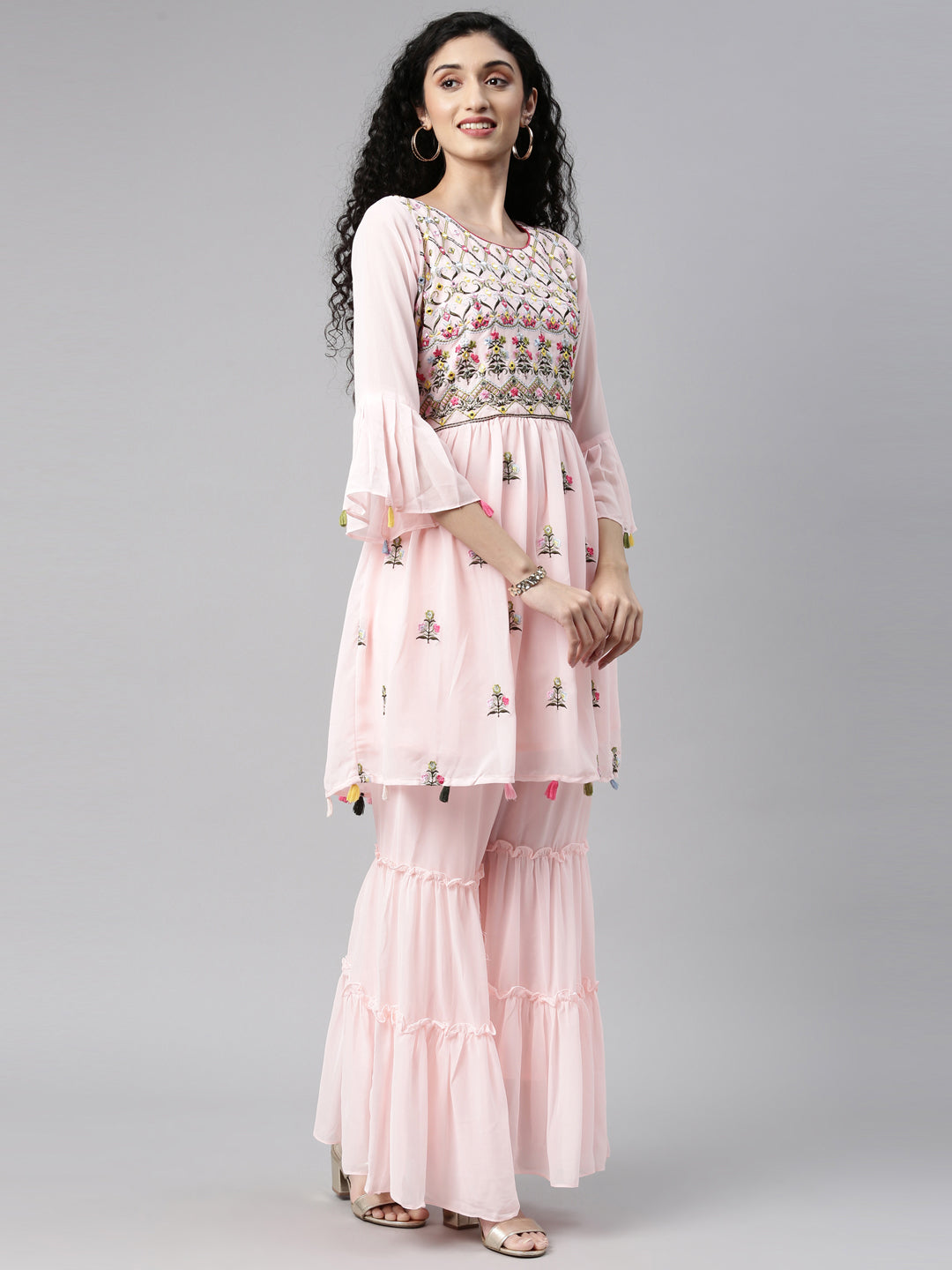 Neerus Pink georgette printed kurta set - detail view 3