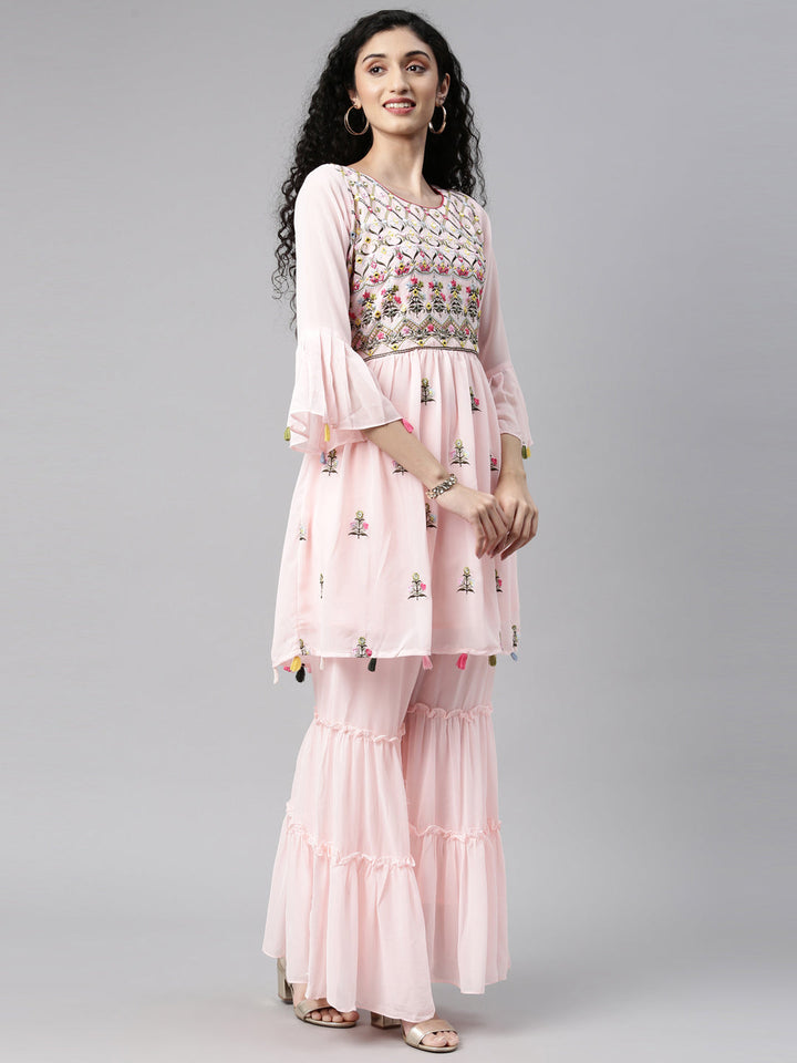 Neerus Pink georgette printed kurta set - detail view 3