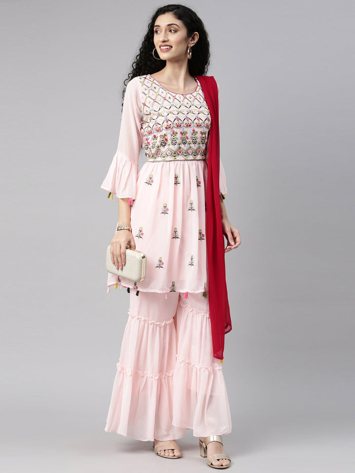 Neerus Pink georgette printed kurta set - detail view 5