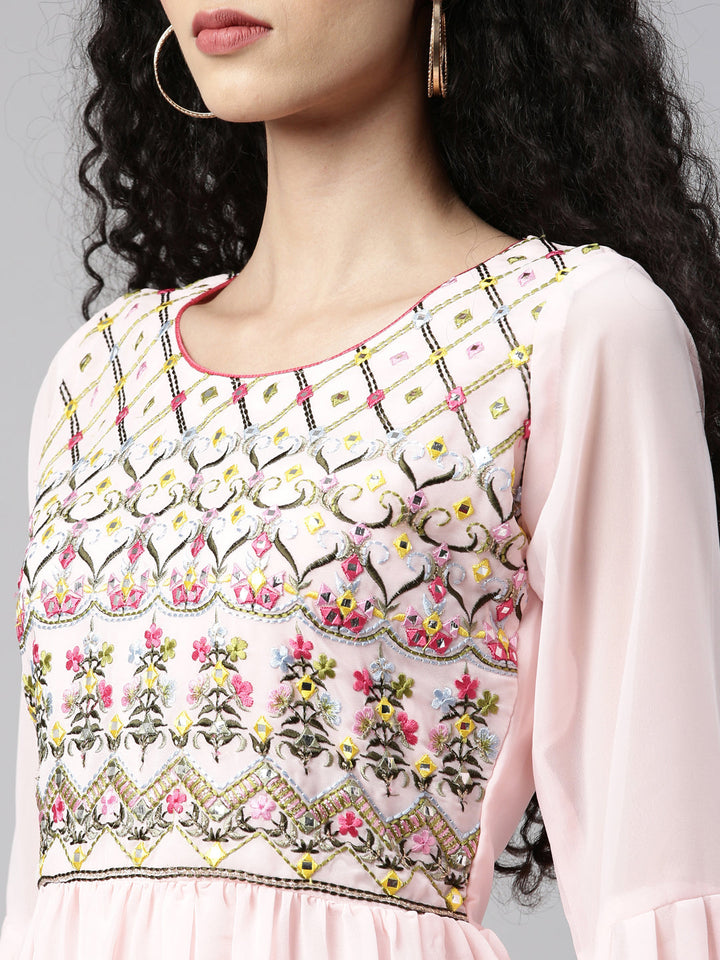 Neerus Pink georgette printed kurta set - detail view 6