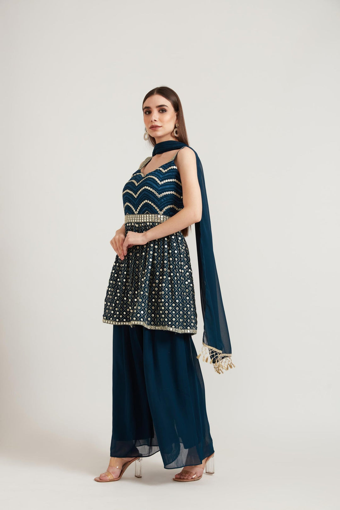 Neerus Blue Georgette Embroidered Anarkali Kurta Set - detail view 1