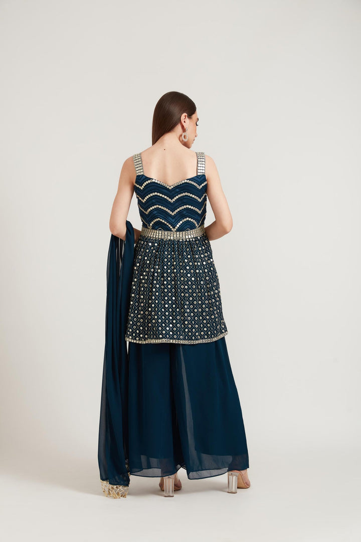 Neerus Blue Georgette Embroidered Anarkali Kurta Set - detail view 2