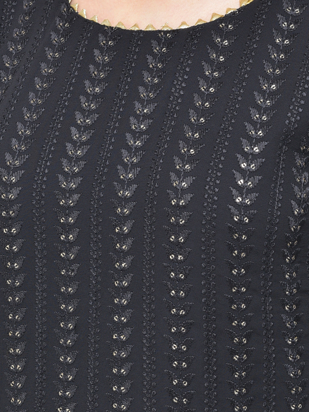 Neerus Black georgette embellished kurta set - detail view 2