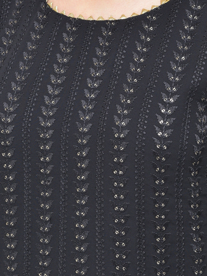 Neerus Black georgette embellished kurta set - detail view 2