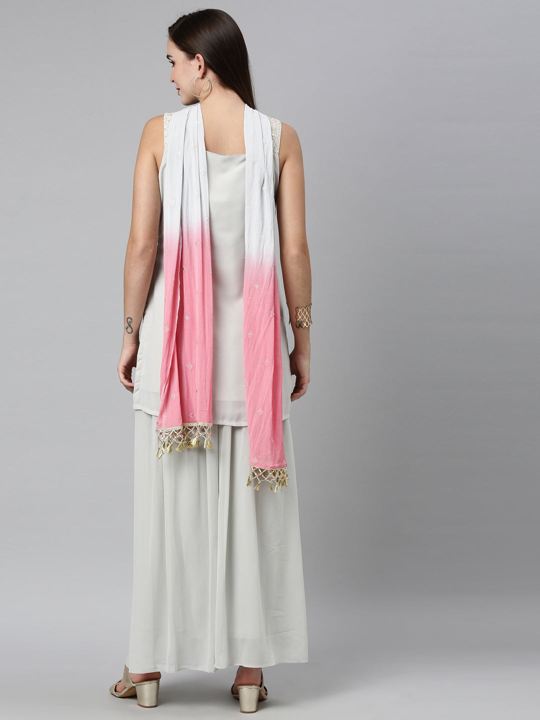 Neerus Grey georgette embellished kurta set - side view