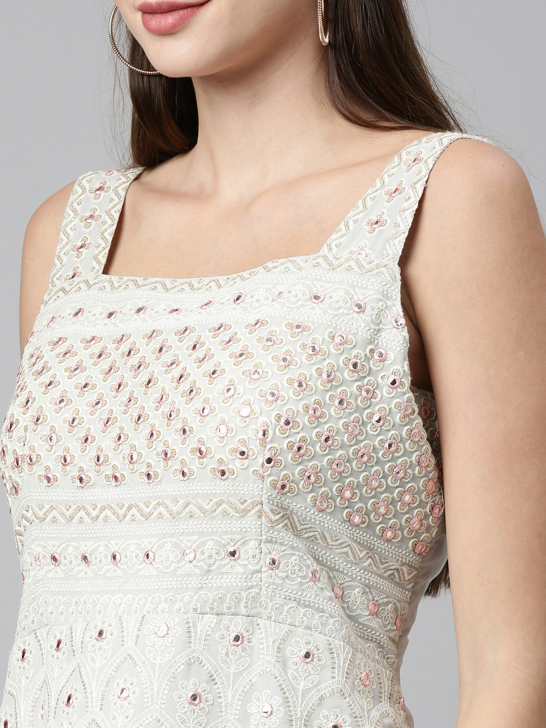 Neerus Grey georgette embellished kurta set - detail view 1