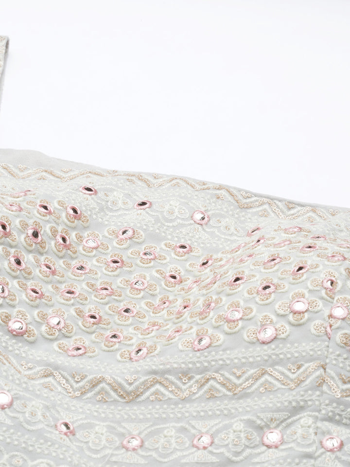 Neerus Grey georgette embellished kurta set - detail view 6