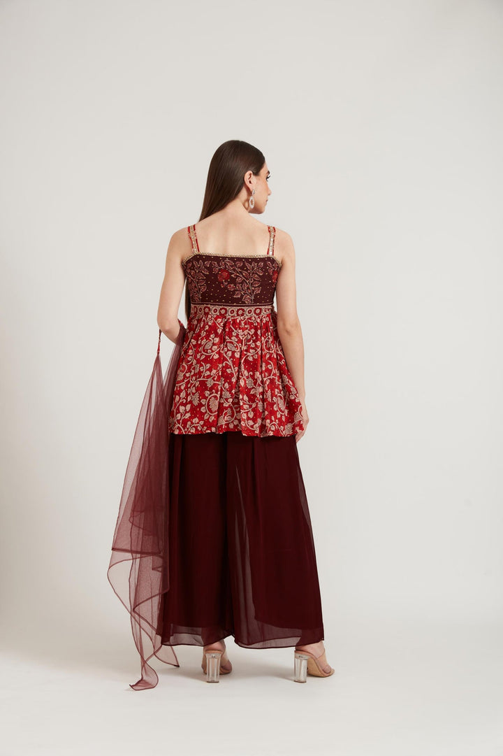 Neerus Maroon georgette embroidered suit set - detail view 2