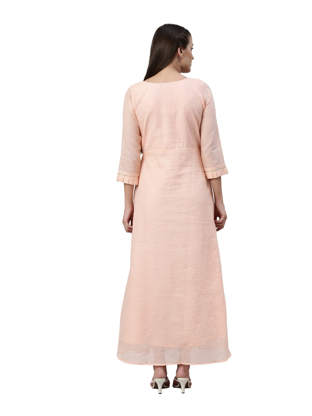 Neerus Orange Kota fabric straight kurta - detail view 2