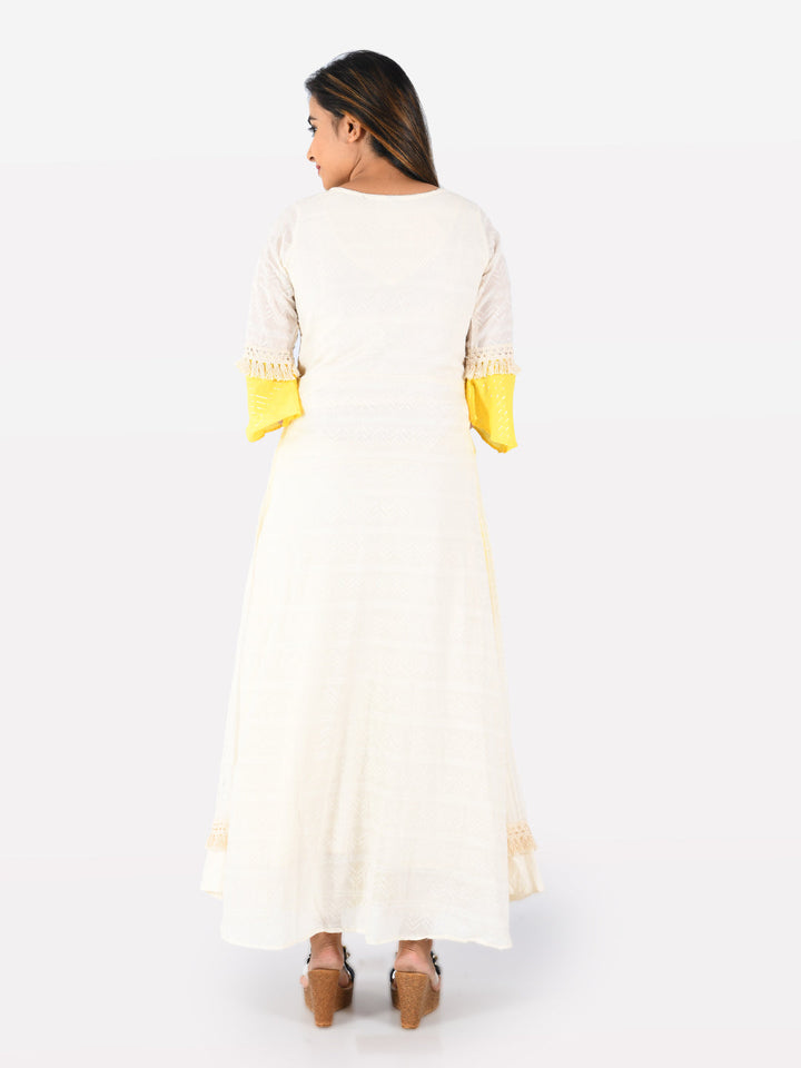 Neerus White cotton solid tunic dress - back view