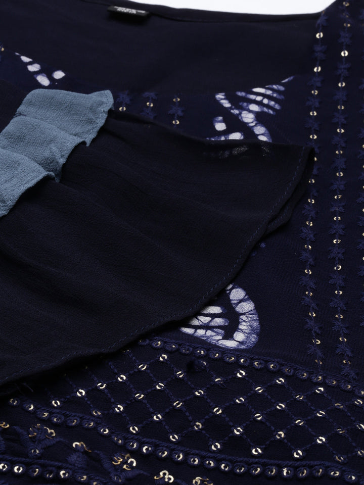 Neerus Blue Georgette Hand Embroidered Kurta - detail view 2