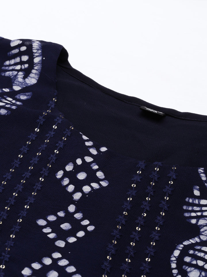 Neerus Blue Georgette Hand Embroidered Kurta - detail view 3