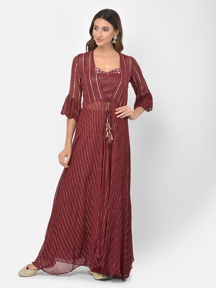 Neerus Maroon georgette embellished co-ord set - detail view 15