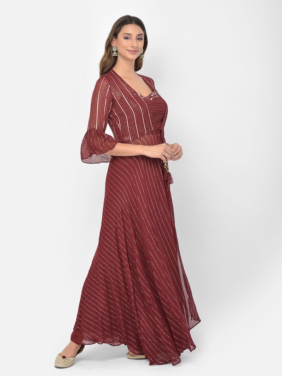 Neerus Maroon georgette embellished co-ord set - detail view 9