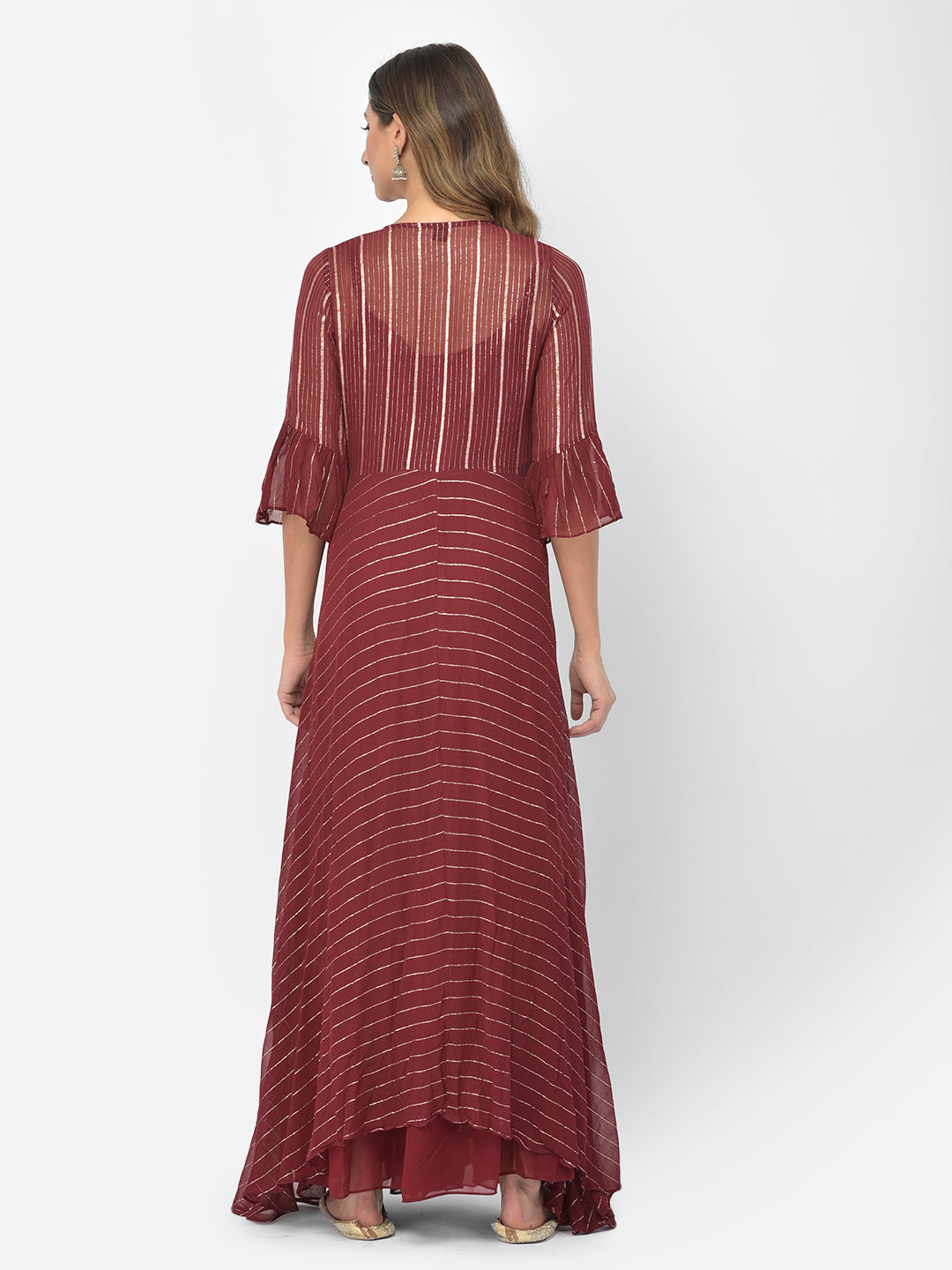 Neerus Maroon georgette embellished co-ord set - detail view 2