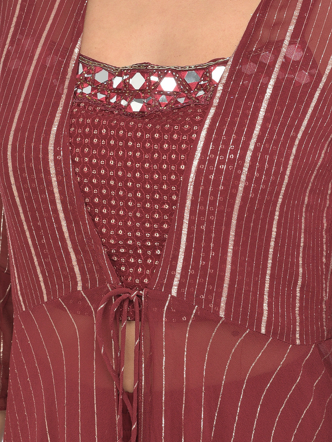 Neerus Maroon georgette embellished co-ord set - detail view 3